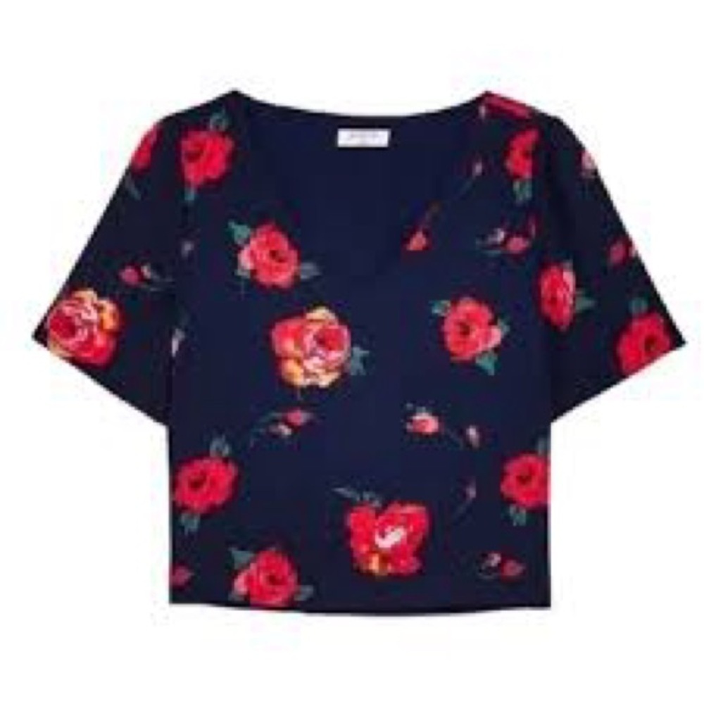 Aritzia Babaton Randy Floral Short Sleeve V-
Neck Blouse Sz Small